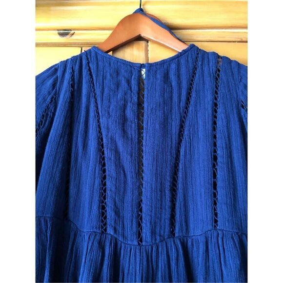 Free People Women Romeo Navy Blue Ladder Trim Boho Mini Dress SP - Picture 8 of 14
